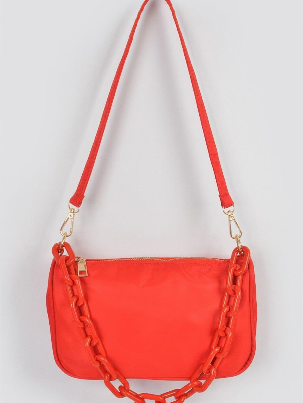Nylon Shoulder Bag W/acrylic Chain